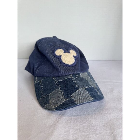 Disney WDW Mickey Mouse Ears Icon Wash Denim Patchwork Blue Cap Hat - Picture 1 of 3